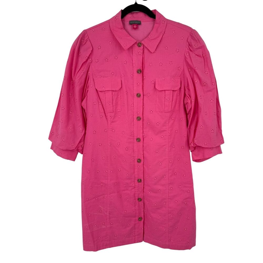 Vince Camuto Large Floral Eyelet collared dress pink size 14